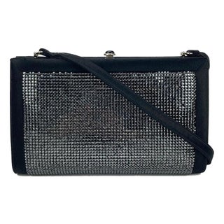 Late 20th Century Judith Leiber Black Silk Black Rhinestone Evening Bag For Sale