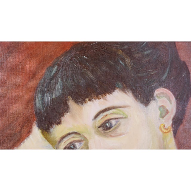 Mid Century Modern Portrait of Woman in Green Dress Original Oil Painting Evocative mid century modern portrait of woman...