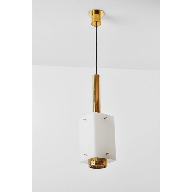 Large 1950s Stilnovo Model Brass and Glass Pendant With Original Yellow Label For Sale - Image 11 of 13