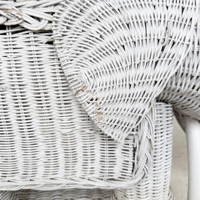 Chinoiserie Vintage White Wicker Elephant Side Table or Plant Stand, Hollywood Regency For Sale - Image 3 of 8