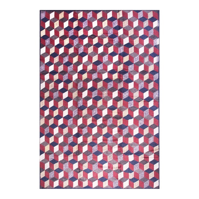 Bold and Timeless Dynamic Block Pattern Modern Design American Hooked Rug For Sale
