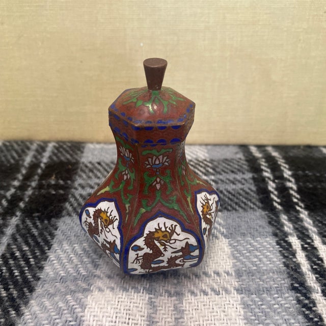 Metal Metal Asian Chinoiserie Box Cloisonné For Sale - Image 7 of 7
