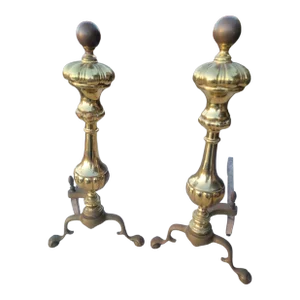 Early 20th Century Brass and Iron Andirons- a Pair