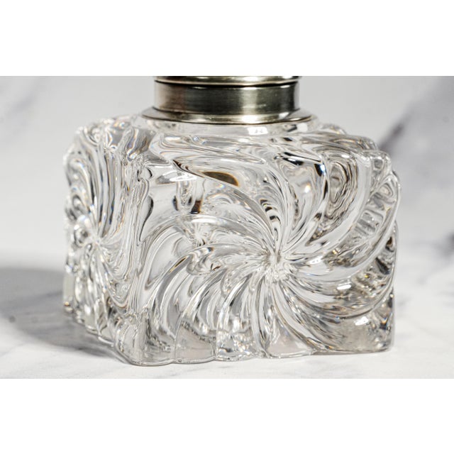 Magnificent Antique Victorian Sterling Silver Repoussé Floral & Swirl Crystal Desk Paperweight Inkwell Luxury Home Decor For Sale - Image 11 of 14