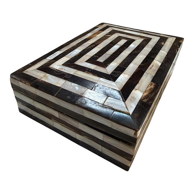 1950s Geometric Mother-of-Pearl and Horn Inlay Decorative Box For Sale
