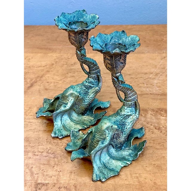 Vintage Brass Elephant Candlesticks - Pair For Sale - Image 9 of 12