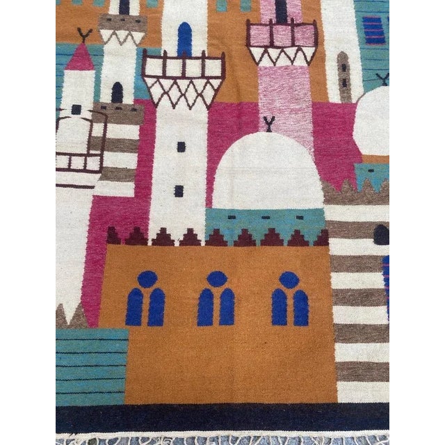 Nice mid century Egyptian tapestry with beautiful design of mosque in the city and beautiful colors, entirely hand woven...