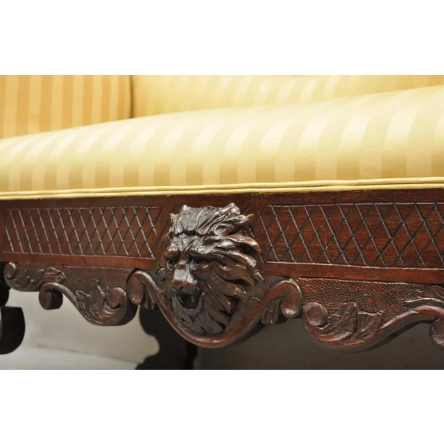 Yellow Late 19th Century Antique American Empire Figural Carved Mahogany Recamier Gold Chaise Lounge Sofa For Sale - Image 8 of 12