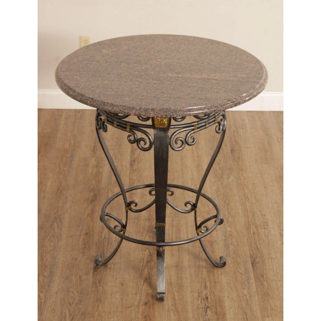 High Quality Wrought Iron and Partial Gilt Gold Finished Base High Top Table with Round Granite Top