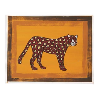 Leopard Cheetah Safari Minimalism Expressionist Brick Red Goldenrod Tan Original Painting Cleo Plowden For Sale