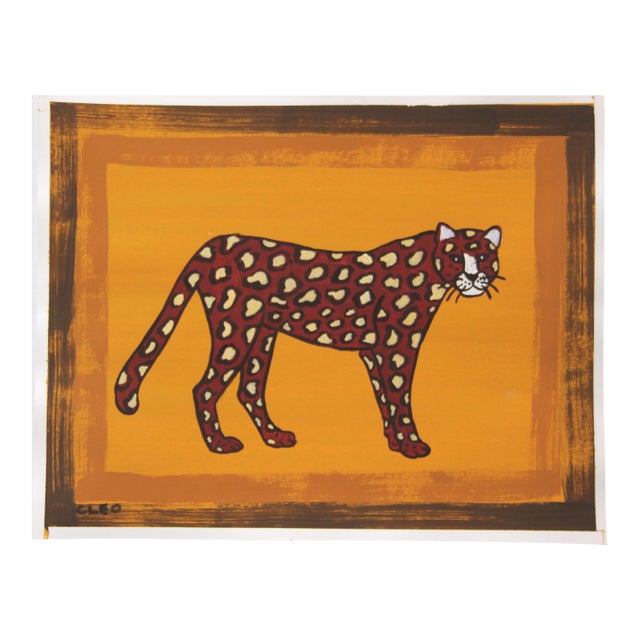 Leopard Cheetah Safari Minimalism Expressionist Brick Red Goldenrod Tan Original Painting Cleo Plowden For Sale