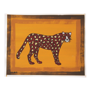 Leopard Cheetah Safari Minimalism Expressionist Brick Red Goldenrod Tan Original Painting Cleo Plowden