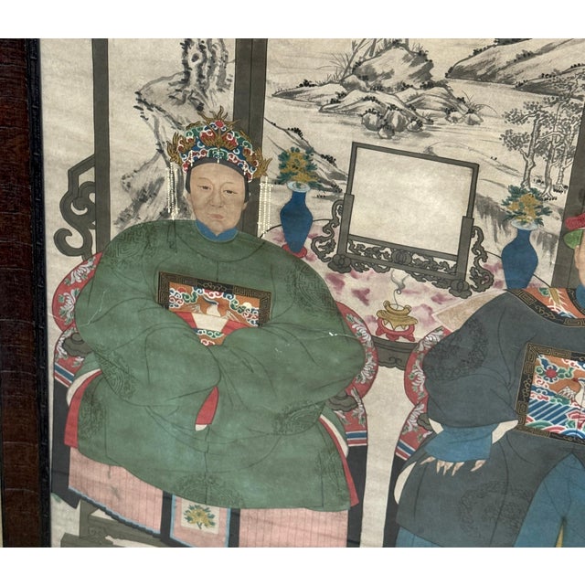 Large Qing-Dynasty Double Ancestral Portrait China, late 19th C. Guangxu Period For Sale - Image 18 of 18