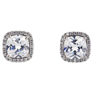 Silver Earrings with White Swarovski Stones, Set of 2 For Sale