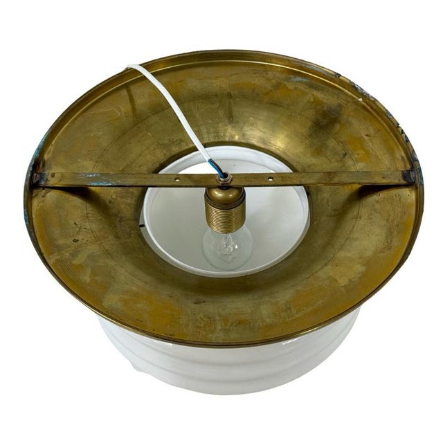 Vintage Art Deco Italian Brass and Opaline Glass Ceiling-mounted Lamp from Deknudt Lustrerie For Sale - Image 6 of 9