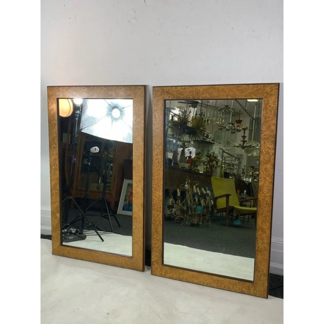 Great Pair Of Milo Baughman Rectangular Burlwood Mirrors Designed In The 1970's.