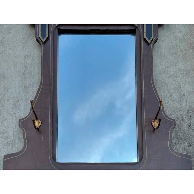 Wood Antique American Folk Art Painted Hall Mirror With Coat Hooks, Circa 1900 For Sale - Image 7 of 13