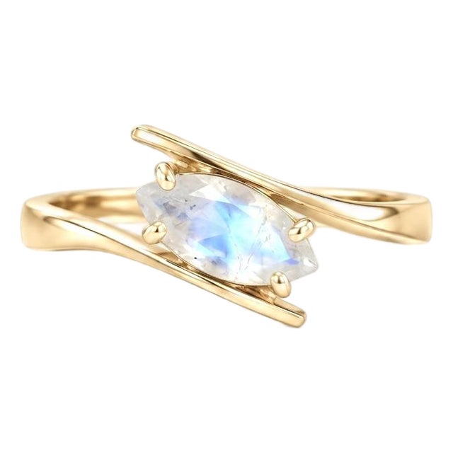Natural Rainbow Moonstone Ring | Dainty Twisted Shank Band Gemstone Ring | June Birthstone Ring Us 7 For Sale