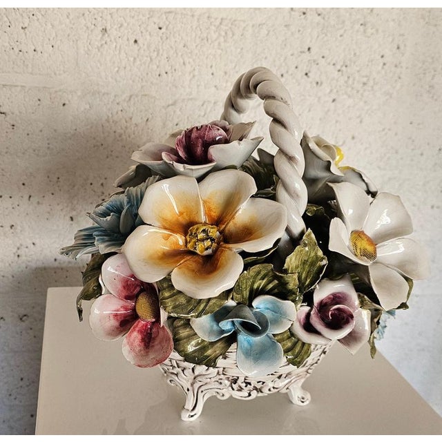 Bassano Ceramic Basket with Flowers, Italy, 1950s For Sale - Image 6 of 18