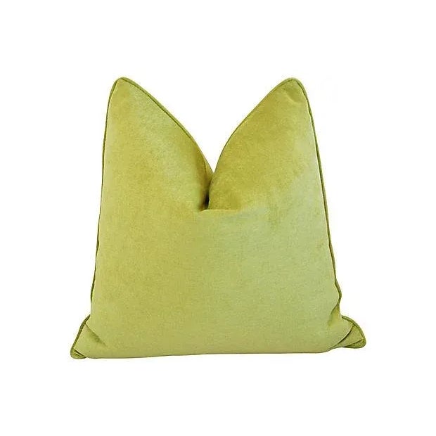 24" Custom Tailored Apple Green Velvet Feather/Down Pillow For Sale - Image 4 of 4