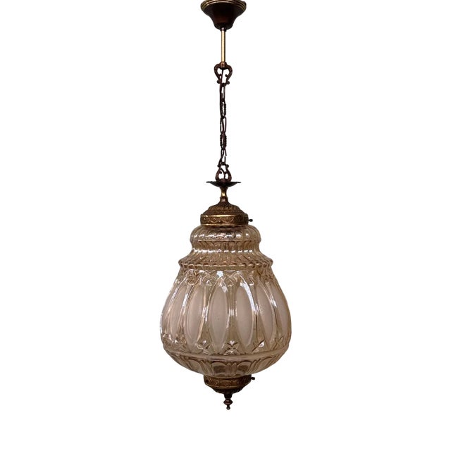 Italian Pendant Chandelier in Glass and Brass, 1970s For Sale