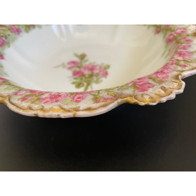 Antique Jean Pouyat Limoges Large Serving Bowl With Pink Roses For Sale - Image 12 of 13