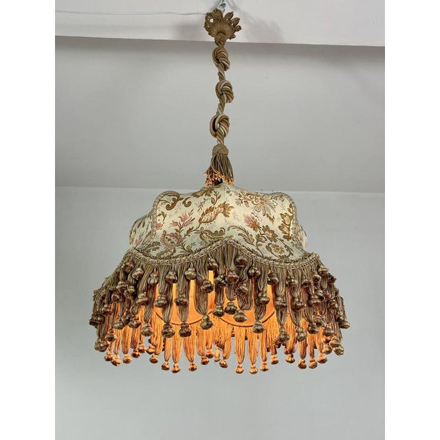 Italian chandelier in fabric and rope, Mid-century, 1960s. E27 lamp. Intact and in good condition, small signs of aging....