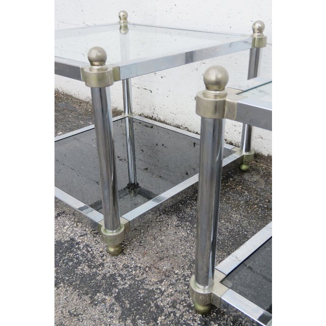 Hollywood Regency Chrome Glass Top Side Tables a Pair 6256 For Sale - Image 14 of 16