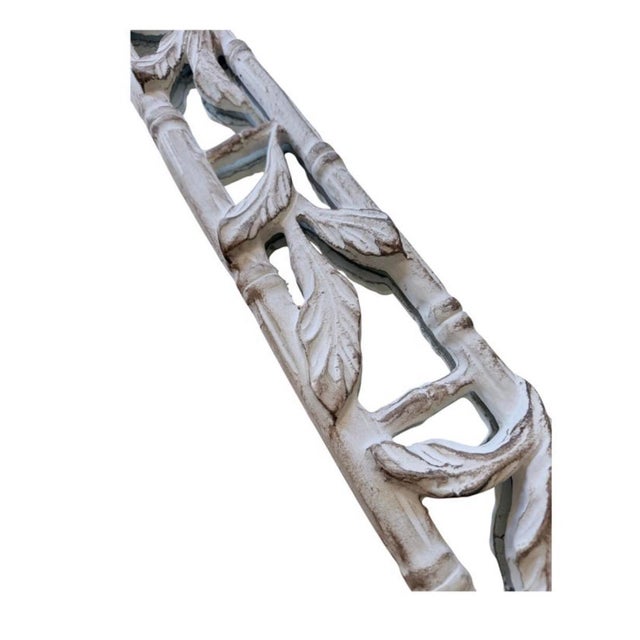 Cream Hollywood Regency Serge Roche Style Carved Bamboo Palm Foliate Wall Mirror For Sale - Image 8 of 9