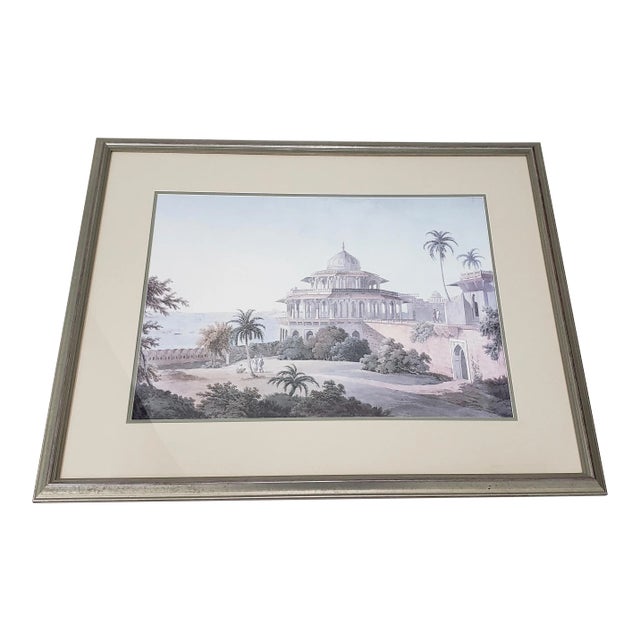 Hand Colored Engraving North African Landscape With Figures and Architecture For Sale