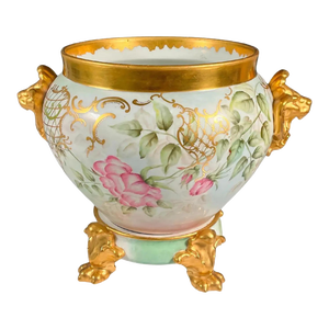 Mid 20th Century Two Piece Limoges Porcelain Pink & Gold Jardiniere / Stand