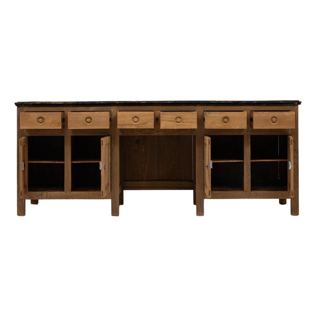 1900s French Provincial Wooden Buffet with Drawers and Cabinet Storage For Sale