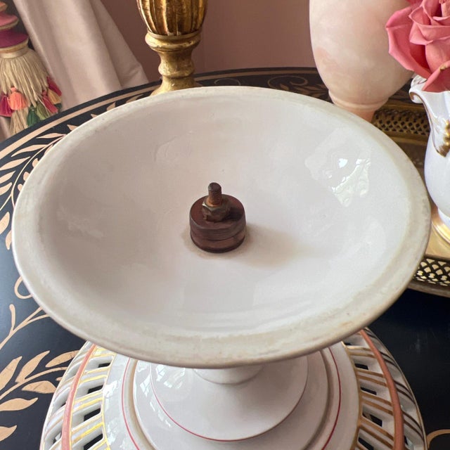 Old Paris Antique Old Paris porcelain reticulated compote with gold bow and black ring detail // French porcelain // gilt accents // tazza // elegant For Sale - Image 4 of 12