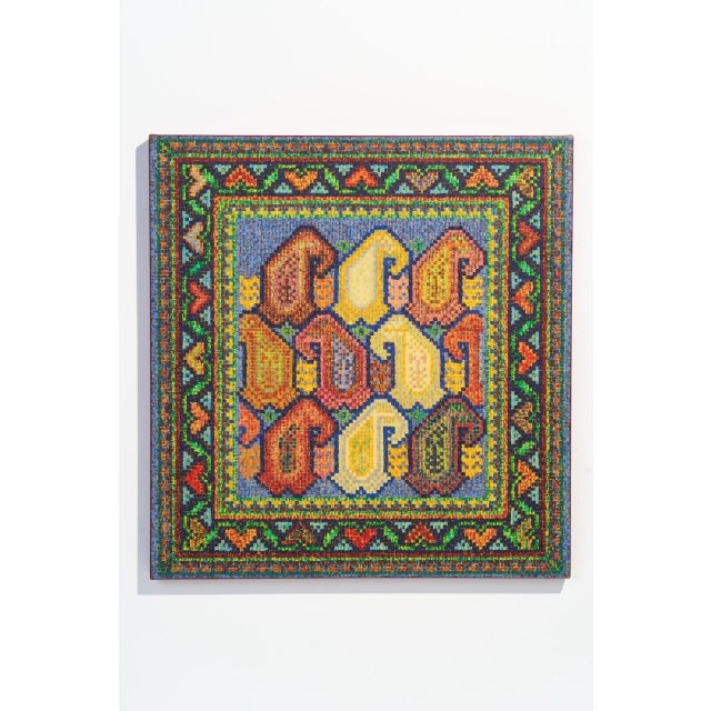 A striking geometric composition from 1975, bursting with color and intricate detail. This monumental hand-painted,...