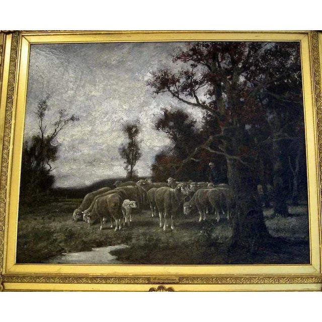 Late 19th Century "Sheep Herder" Landscape Oil Painting by Adolf Kaufmann, Framed For Sale - Image 11 of 12