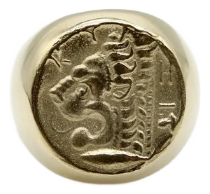1990s Vintage 14k Gold Lion-Headed Coin Signet Ring, Size 9.75