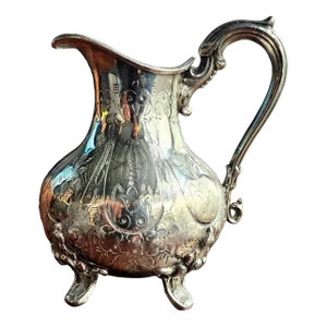 Antique 19th Century Fine Silver Plate Footed Pitcher.