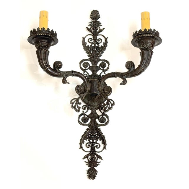 Brown Large Pair of French Patinated Bronze Neoclassical Sconces, Mid 20th Century For Sale - Image 8 of 18