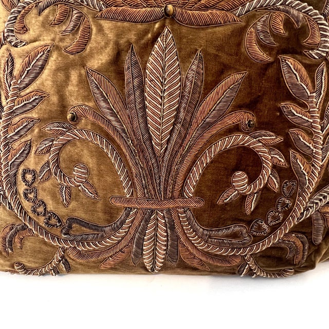 John-Richard Metallic Bullion Emboidered Brown Velvet Throw Pillows - Pair For Sale - Image 15 of 18