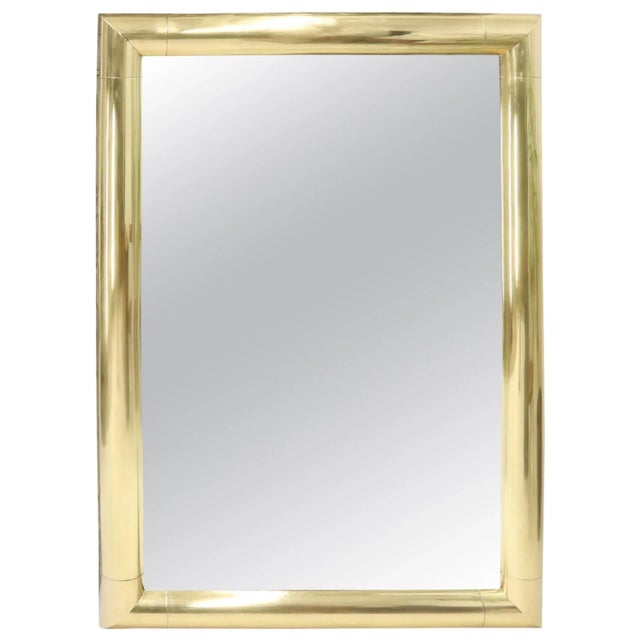 Large Solid Brass Half Round Profile Frame Rectangular Wall Mirror For Sale - Image 6 of 6