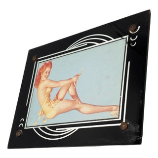 1920s Art Deco Reverse Black & Silver Painted Glass Picture Frame 4x6 Picture Frame For Sale