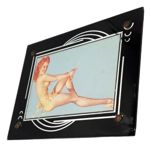 1920s Art Deco Reverse Black & Silver Painted Glass Picture Frame 4x6 Picture Frame