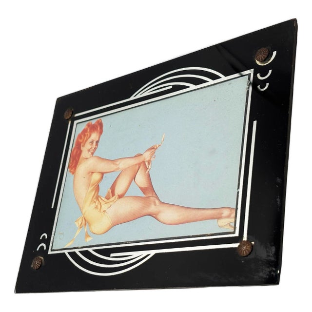 Art Deco Reverse Painted Black & Silver Glass 4x6 Streamline Picture Frame For Sale