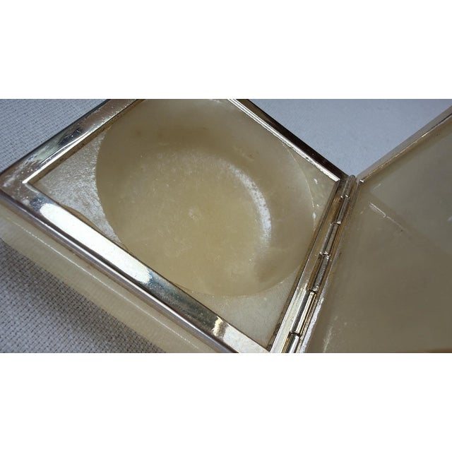 Vintage Alabaster Trinket Box Cream Floral Violet Italy Square Stone For Sale - Image 11 of 16