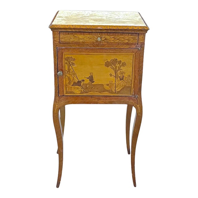 Antique Inlaid Wood Side Table For Sale