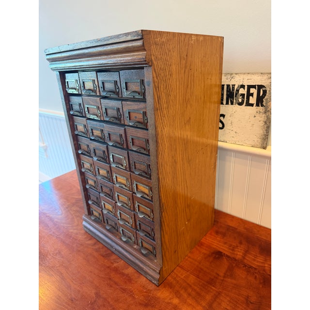 Antique 32-Drawer Oak Hardware Parts Cabinet by W.C. Heller Co. For Sale - Image 11 of 17