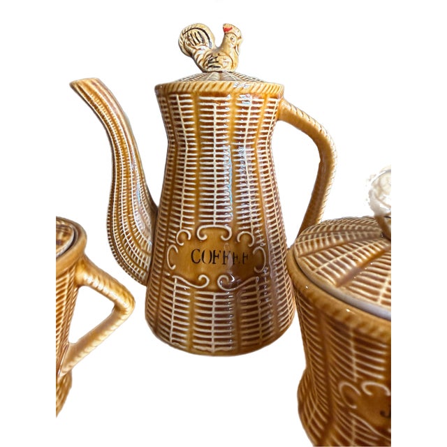 Vintage Majolica Rooster Basketweave Breakfast Set - 4 Pieces For Sale - Image 4 of 12