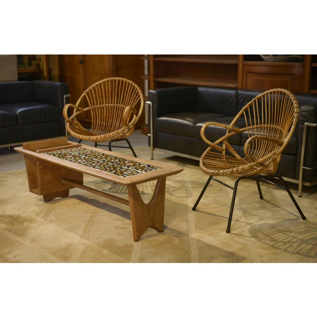 Coffee Table with Magazine Rack in Oak and Ceramic by Guillerme et Chambron for Votre Maison, 1950s, in Very Good...