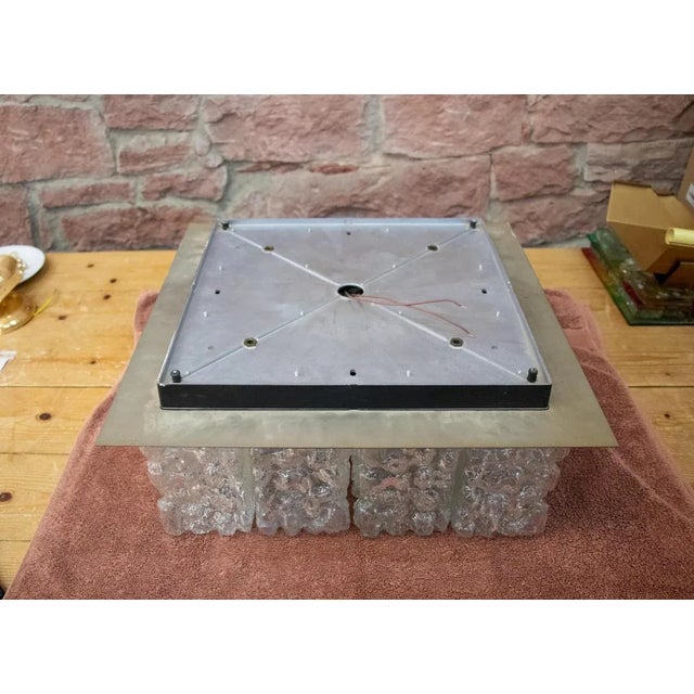 Large German Square Glass & Brass Flush Mount from Limburg, 1960 For Sale - Image 12 of 13