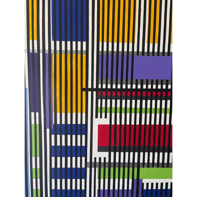 1990s Vintage Signed Geometric Op Art Painting, in the Style of Yaacov Agam For Sale - Image 5 of 7